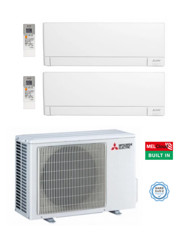 CLIMATIZZATORE CONDIZIONATORE DUAL SPLIT MITSUBISHI SERIE AY MSZ-AY25VGKP+MSZ-AY35VGKP/MXZ-2F42VF4 R32 - 9000+12000 BTU -  WI-FI INCLUSO